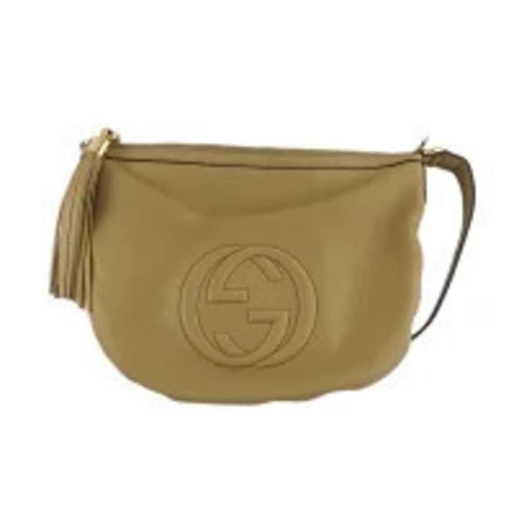 Gucci Soho GG Interlocking Fringe Tassel Shoulder Bag Leather Beige Tan